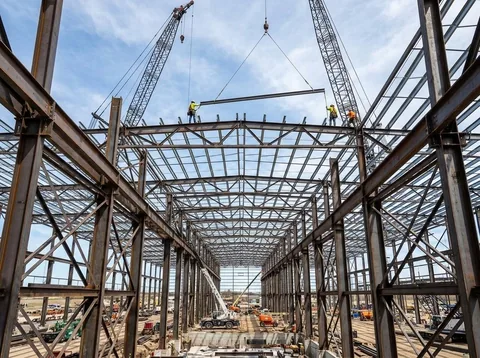 Steel-frame erection on an industrial project