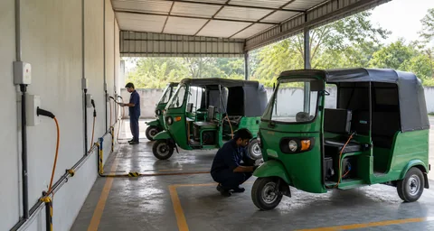 Supervised charging area for electric three-wheelers