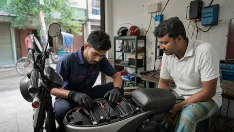 Electric easy bike receiving practical battery and electrical service